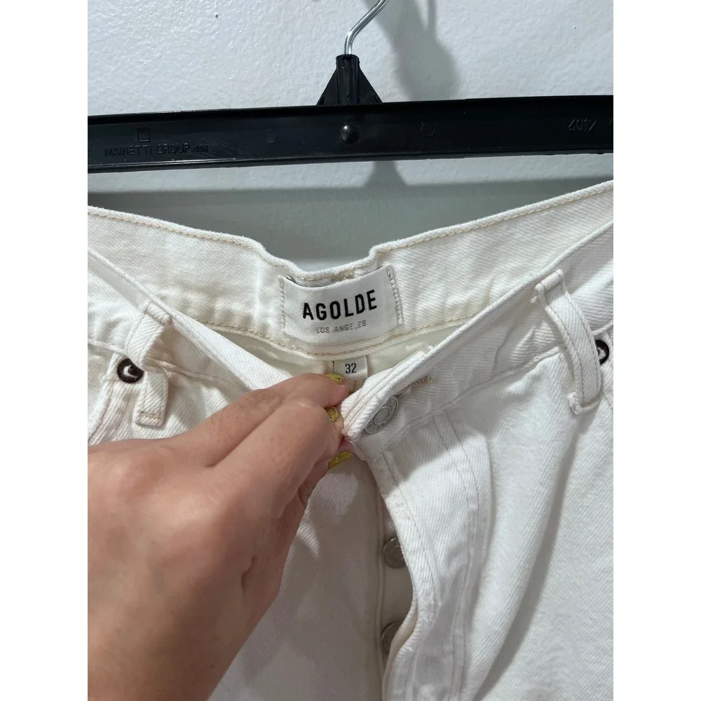 AGOLDE Parker High Rise Cut Off Denim Shorts White Size 32 Button Fly Distressed